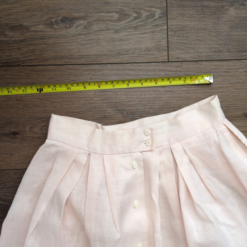 Vtg Paul Stuart Pink Linen Skirt Button Back Pleated Pockets Midi Long 8 - Picture 10 of 12